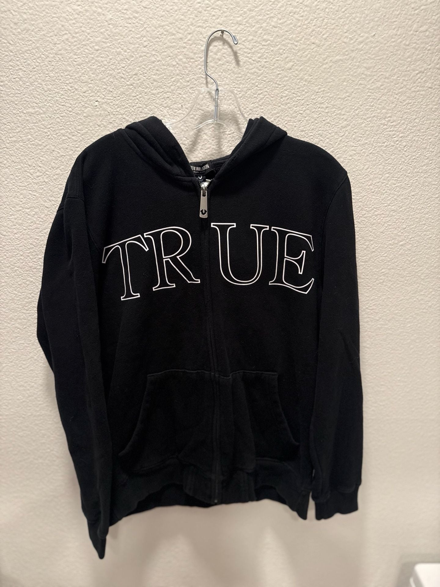 True Religion Hd Zip Up Hoodie Size M Black Logo Graphic 2