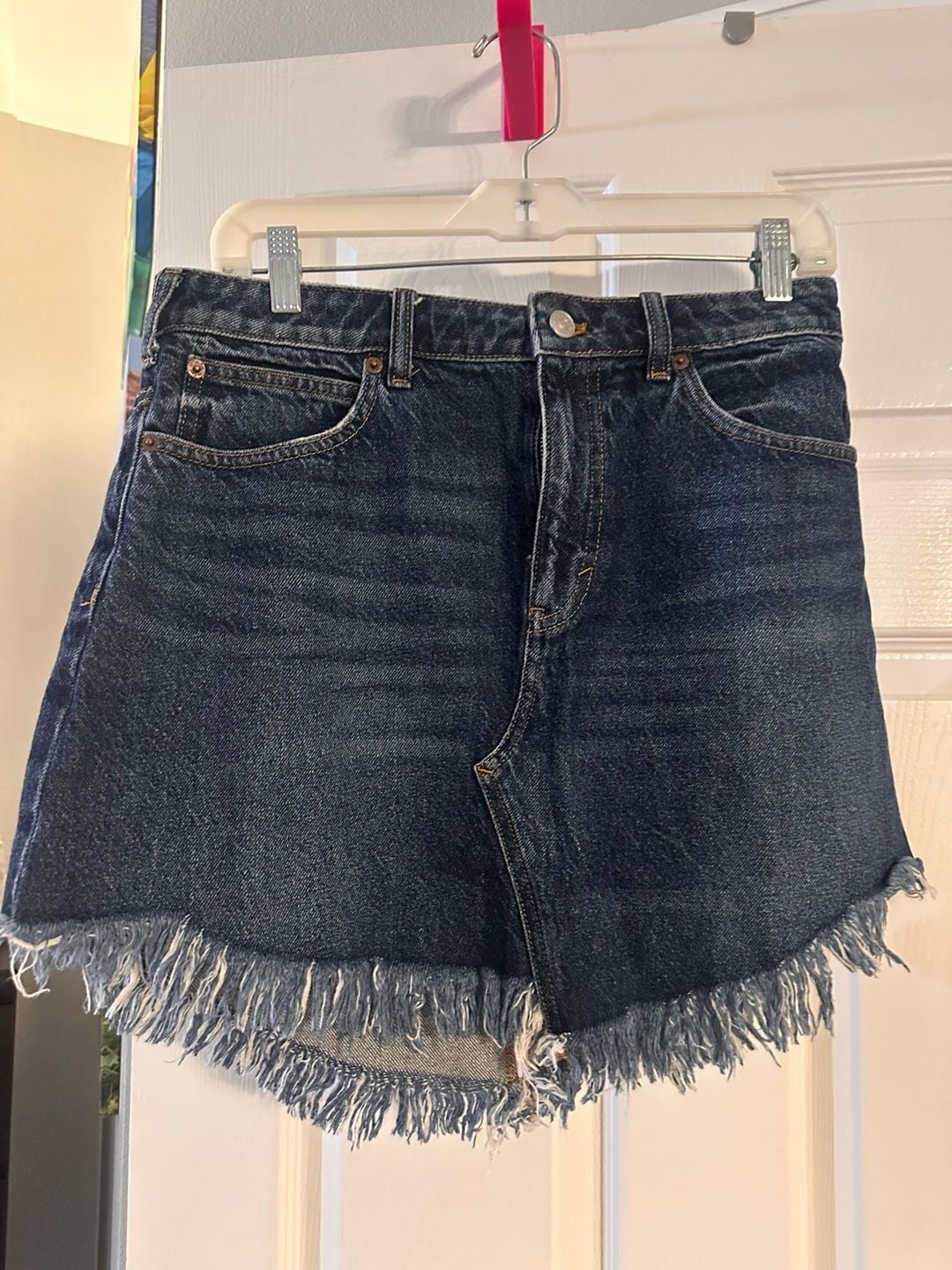 Free People We The Free Bailey Fringe Denim Mini Skirt Size 29 Blue 2