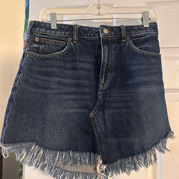 Free People We The Free Bailey Fringe Denim Mini Skirt Size 29 Blue