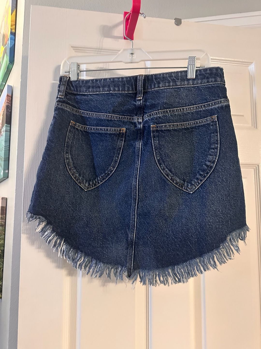 Free People We The Free Bailey Fringe Denim Mini Skirt Size 29 Blue 4
