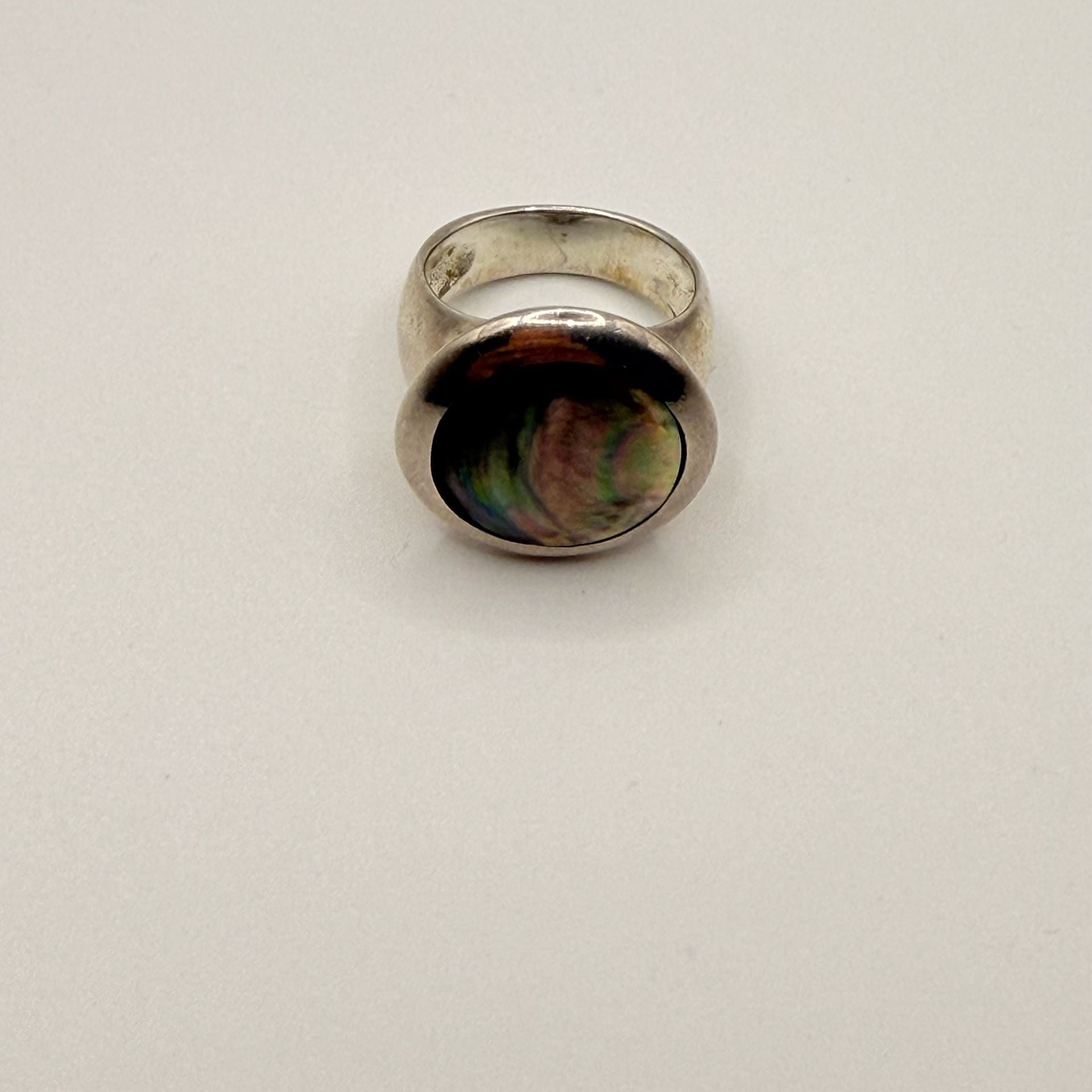 925 Vintage SCFJ Sterling Silver Abalone Shell Inlay Chunky Statement Ring 1