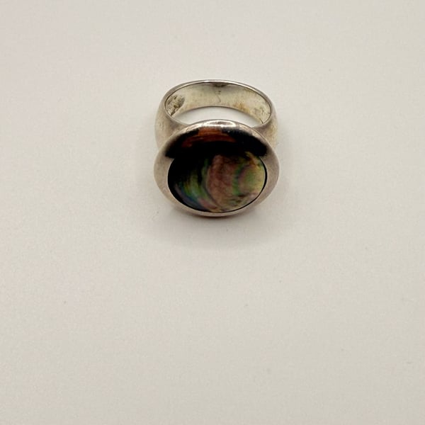 925 Vintage SCFJ Sterling Silver Abalone Shell Inlay Chunky Statement Ring