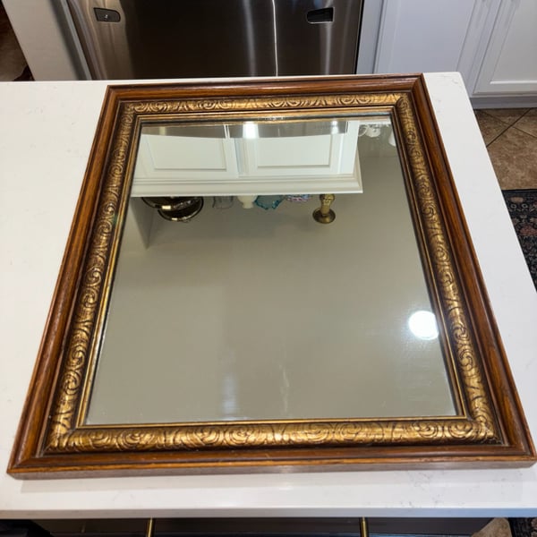 Vintage Heavy Ornate Gold And Solid Wood Framed Wall Mirror 24”x20”