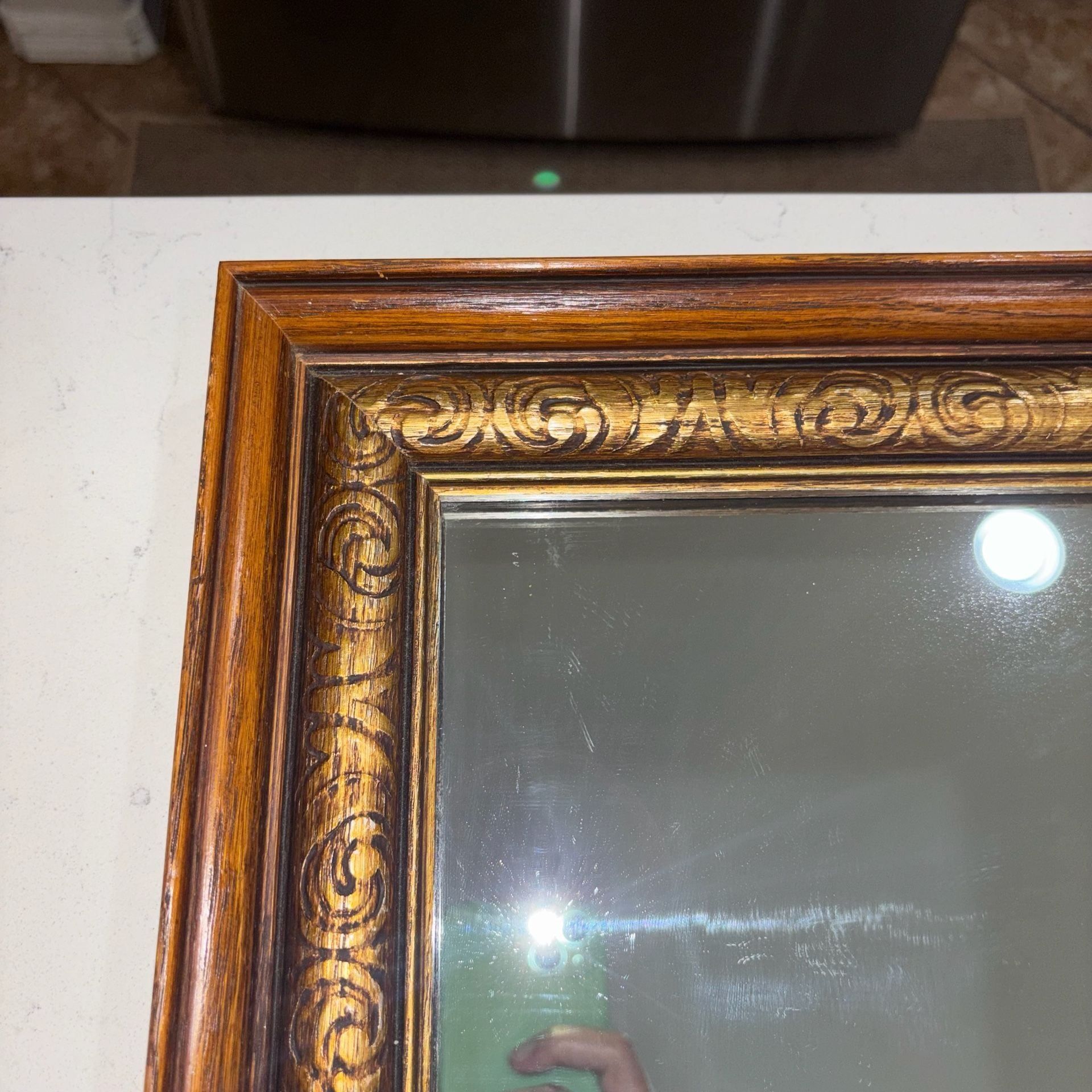 Vintage Heavy Ornate Gold And Solid Wood Framed Wall Mirror 24”x20” 3
