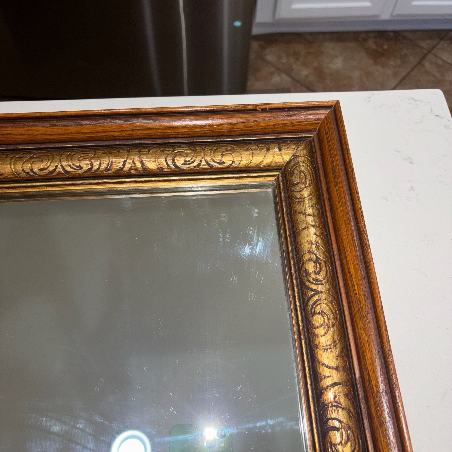 Vintage Heavy Ornate Gold And Solid Wood Framed Wall Mirror 24”x20” 4