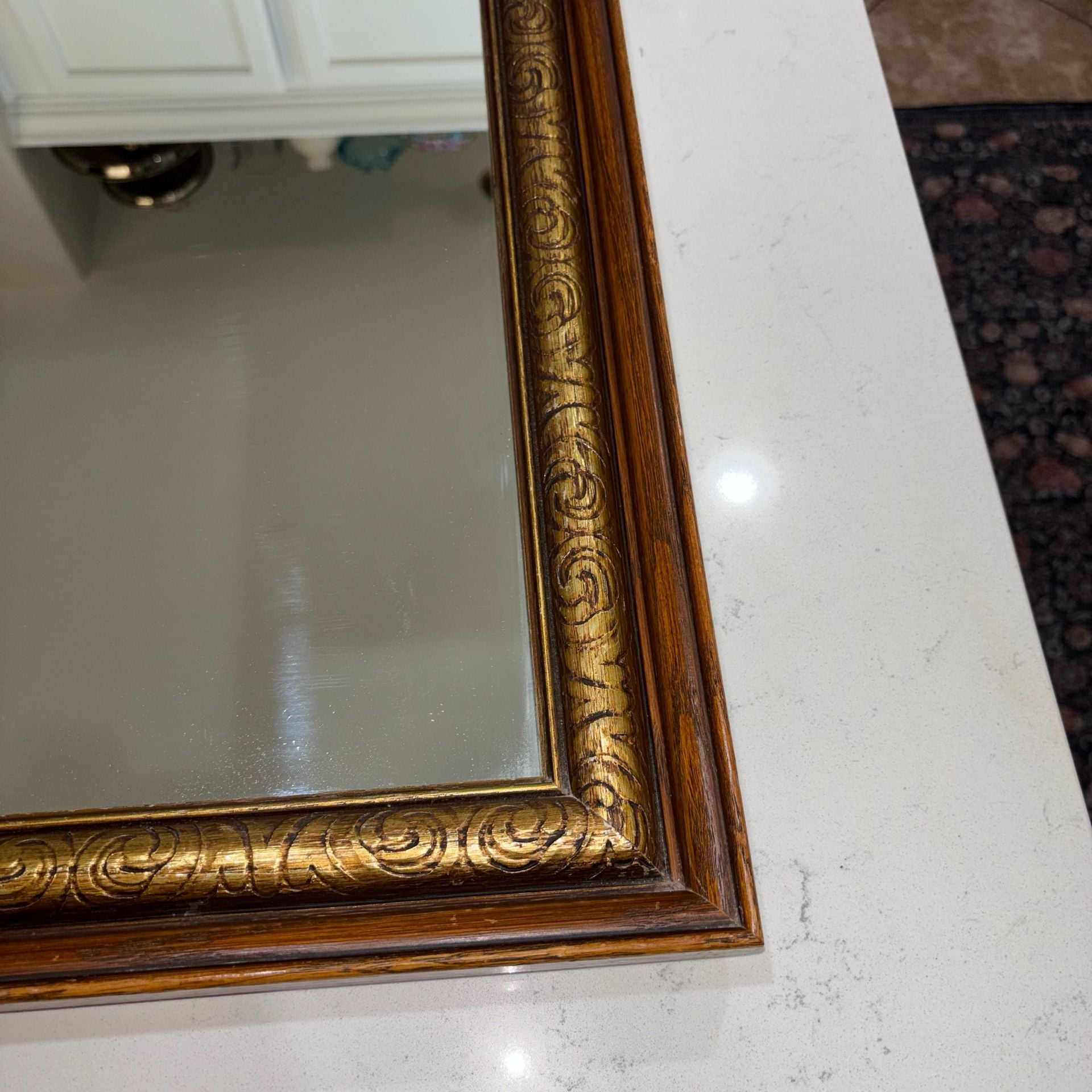 Vintage Heavy Ornate Gold And Solid Wood Framed Wall Mirror 24”x20” 5