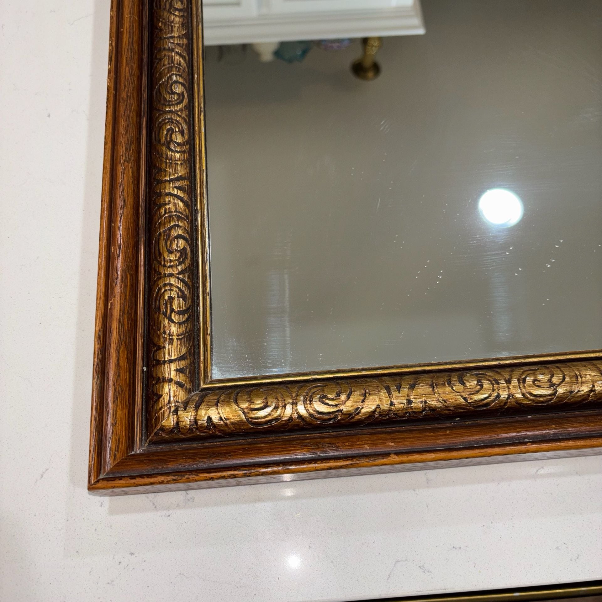 Vintage Heavy Ornate Gold And Solid Wood Framed Wall Mirror 24”x20” 6