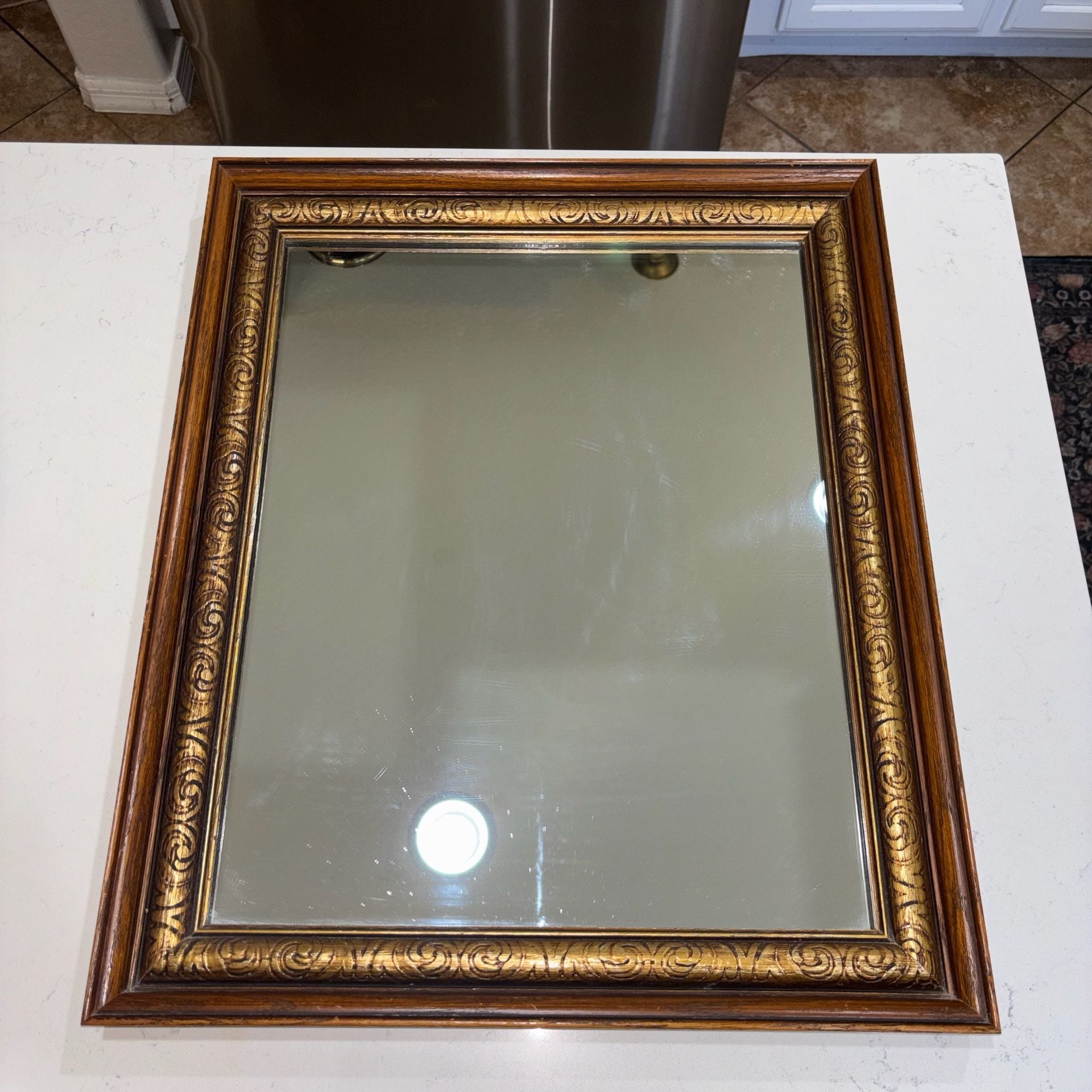 Vintage Heavy Ornate Gold And Solid Wood Framed Wall Mirror 24”x20” 7