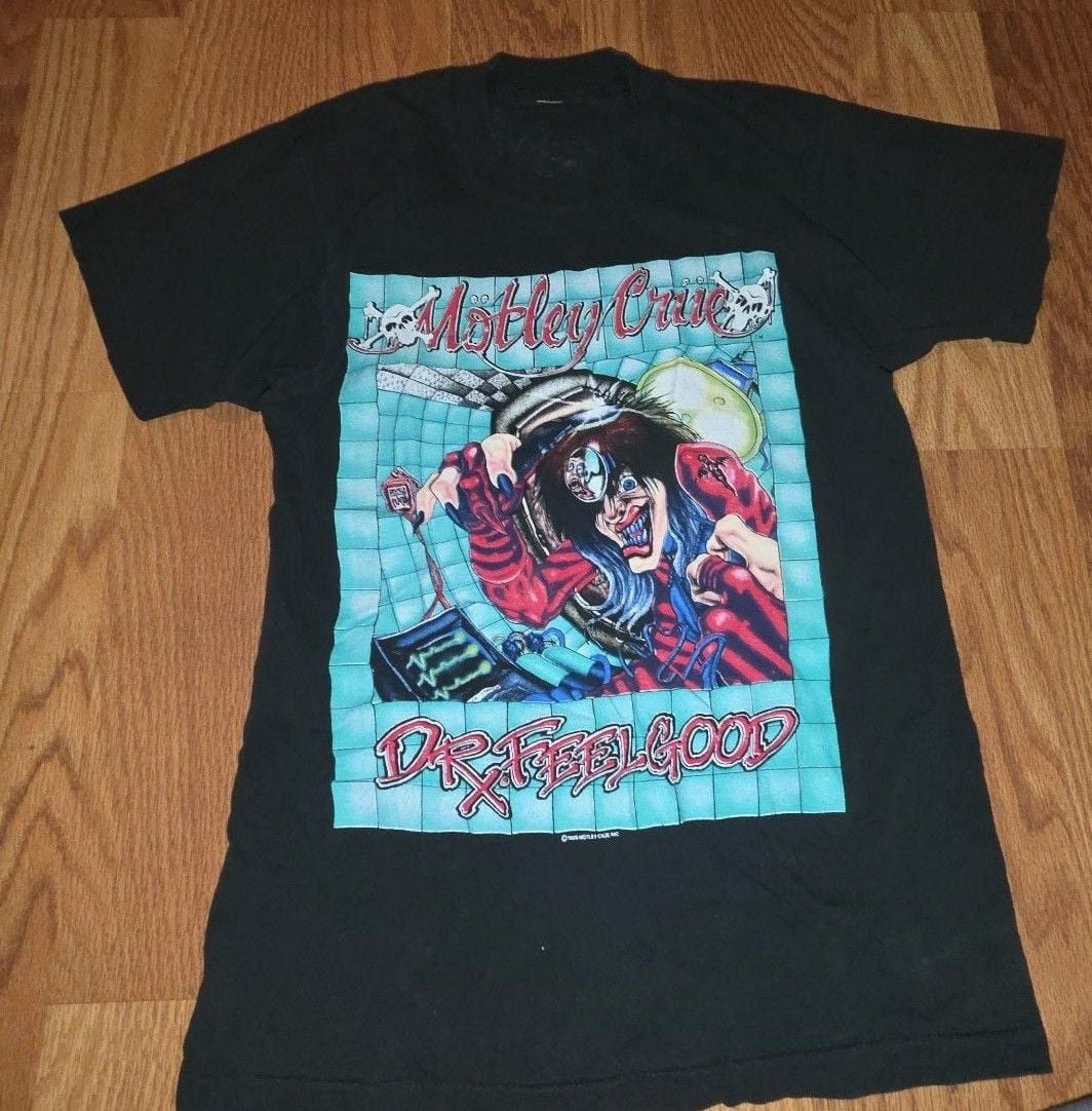 Motley Crue Dr. Feelgood T-Shirt Size Medium Black Rock Metal 1989 1