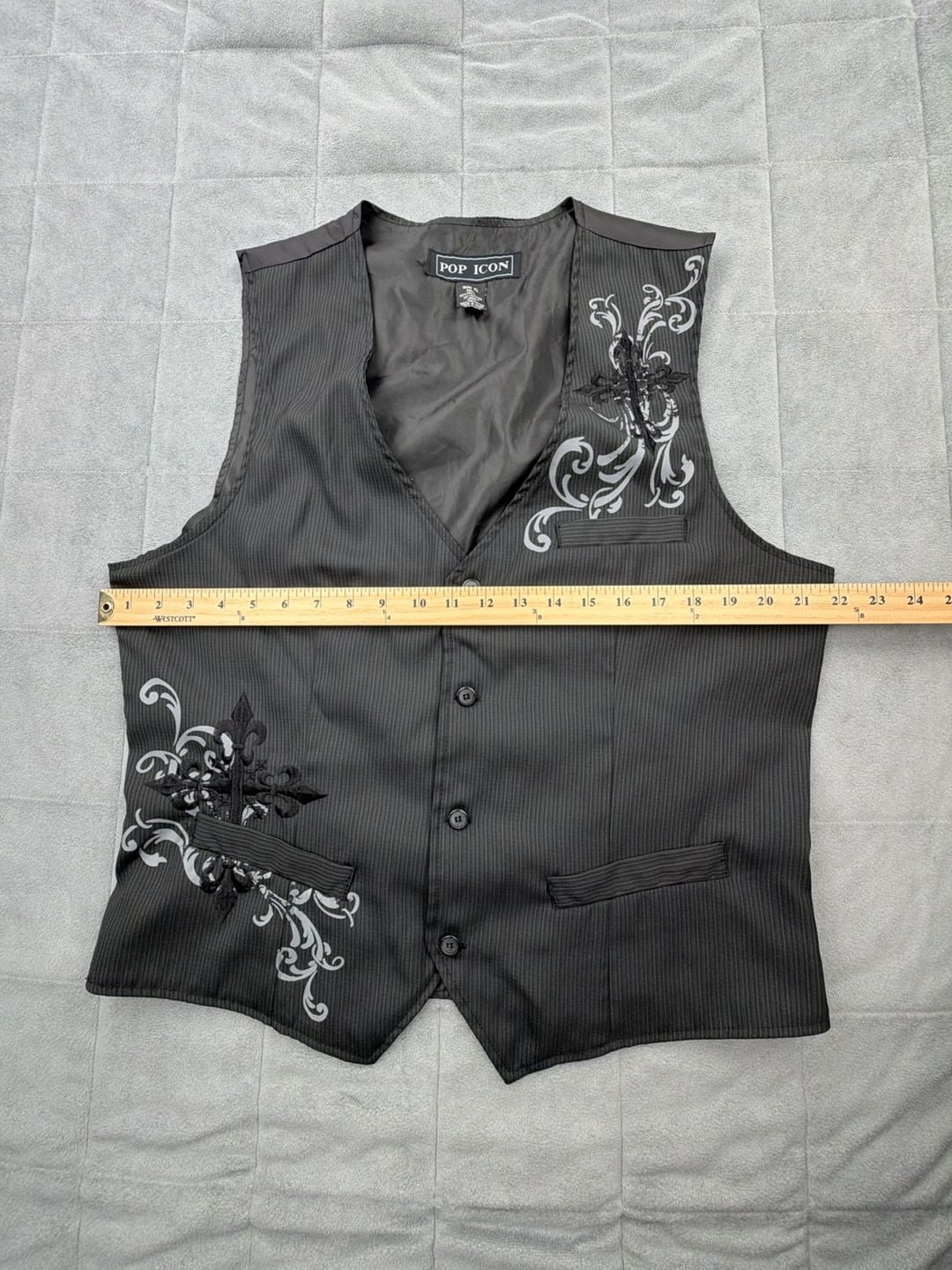 Pop Icon Pinstripe Vest Size XL Gothic Cross Embellished Black 8