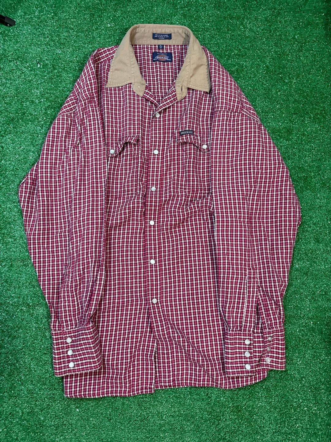 Dickies Red Plaid Long Sleeve Western Shirt Size XL 2