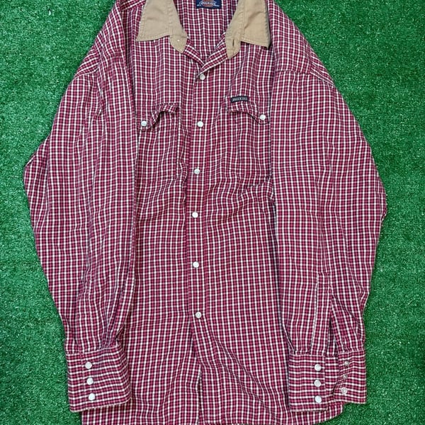 Dickies Red Plaid Long Sleeve Western Shirt Size XL