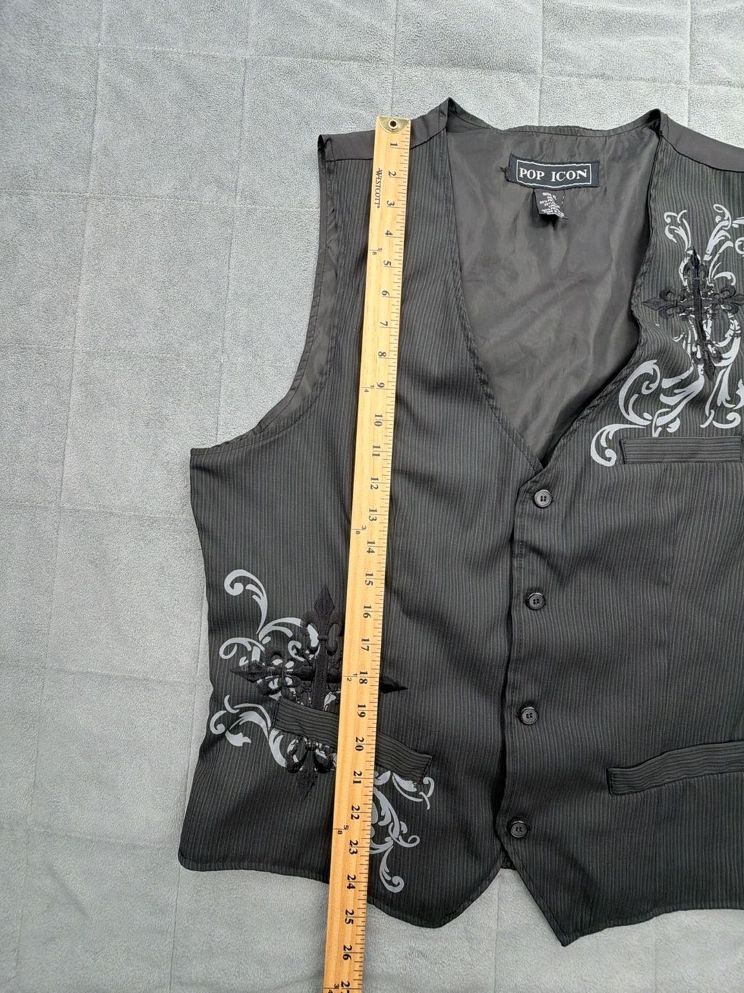 Pop Icon Pinstripe Vest Size XL Gothic Cross Embellished Black 9