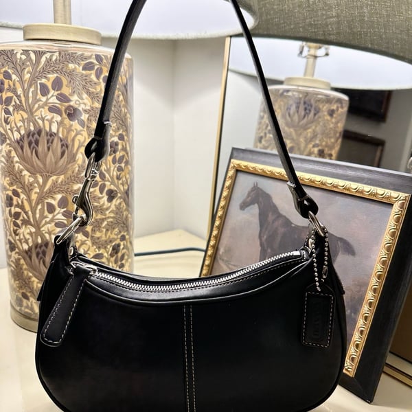Vintage Y2K Coach Demi Hobo Legacy Hampton Black Leather Small Shoulder Bag 7593