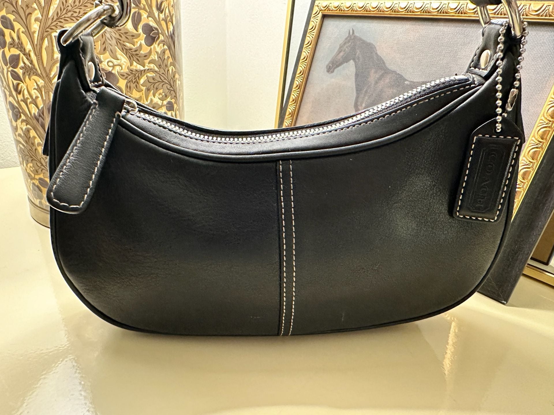 Vintage Y2K Coach Demi Hobo Legacy Hampton Black Leather Small Shoulder Bag 7593 3