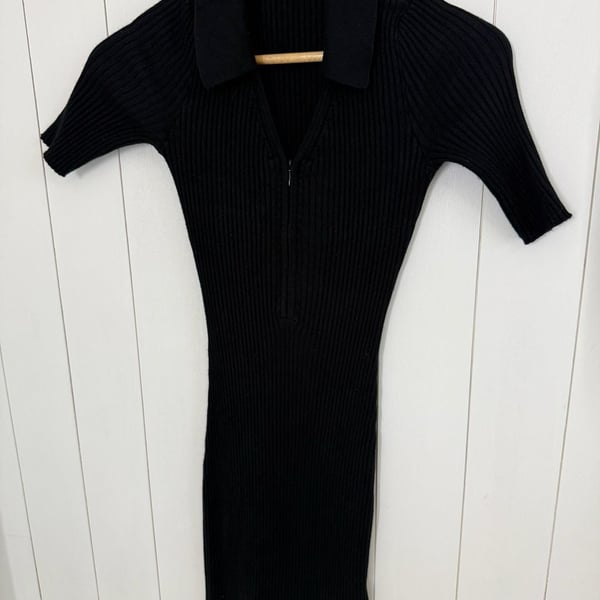 Abercrombie & Fitch Midi Dress Size SP Black Ribbed Polo