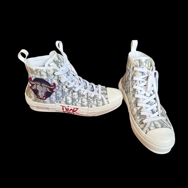 Dior High Top Sneakers White Monogram Print x STUSSEY