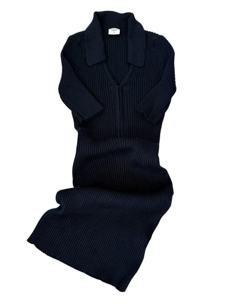 Abercrombie & Fitch Midi Dress Size SP Black Ribbed Polo 6