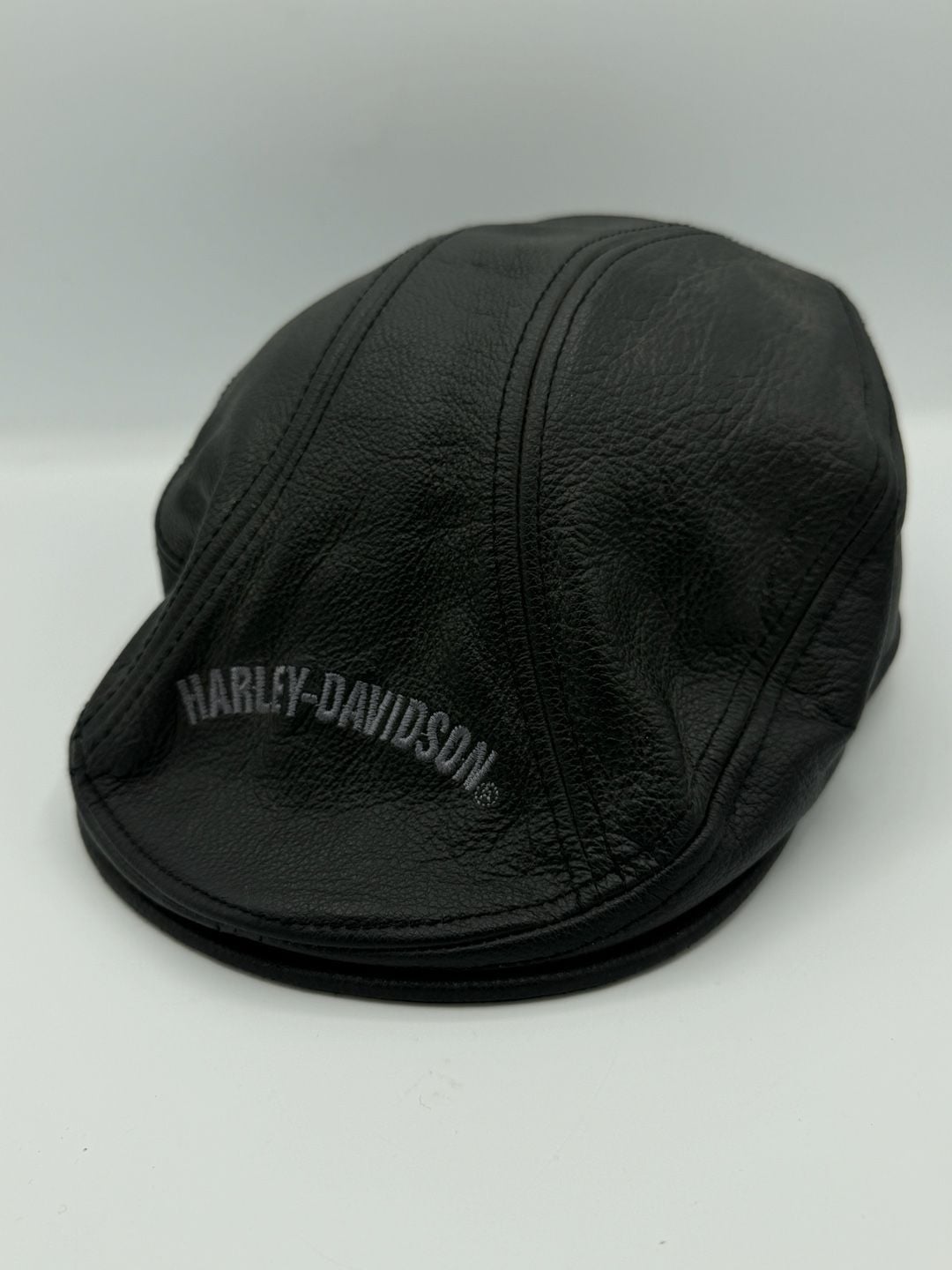Harley Davidson 99561-04V Leather Ivy Cap Hat Black Newsboy Size L Genuine 2
