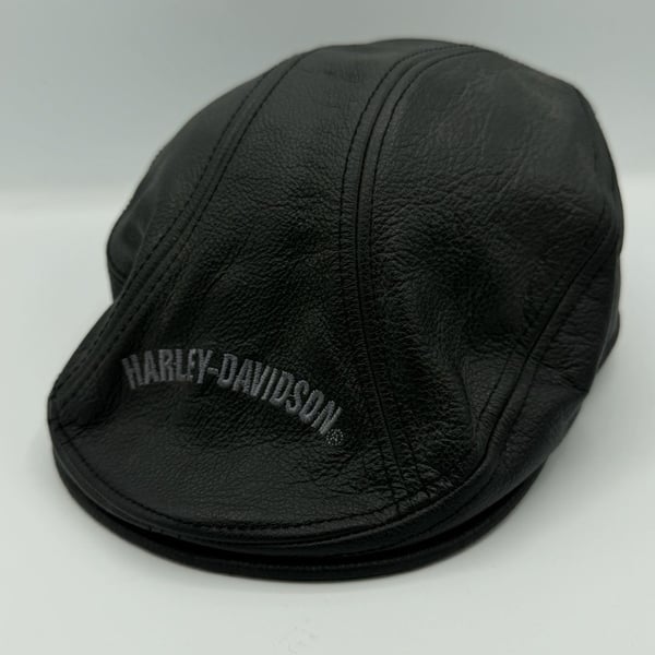 Harley Davidson 99561-04V Leather Ivy Cap Hat Black Newsboy Size L Genuine