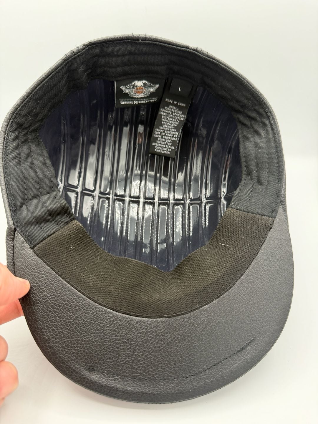 Harley Davidson 99561-04V Leather Ivy Cap Hat Black Newsboy Size L Genuine 7
