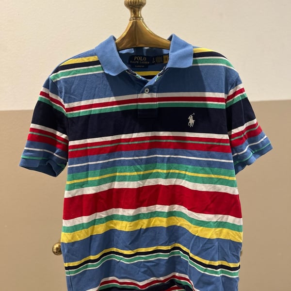 Polo Ralph Lauren Classic Fit Striped Mesh Polo Shirt Size S Blue Multi