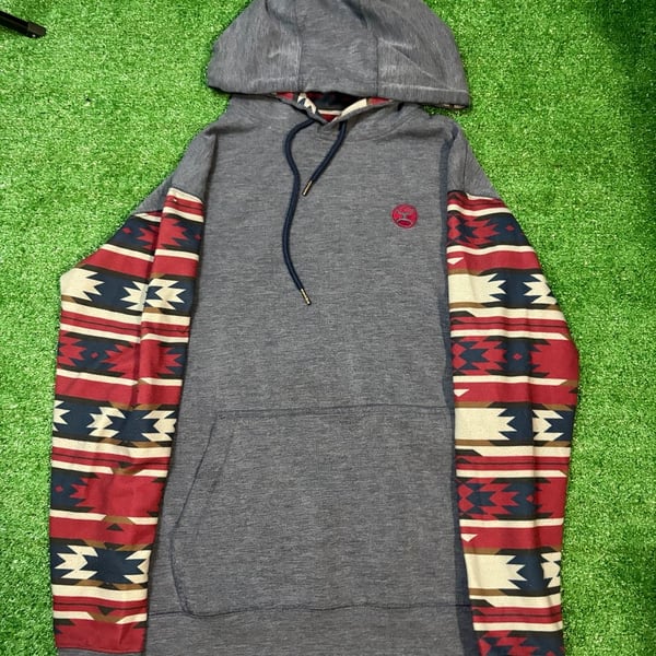 Hooey Hoodie Size S Gray Aztec Sleeve Pullover Sweatshirt