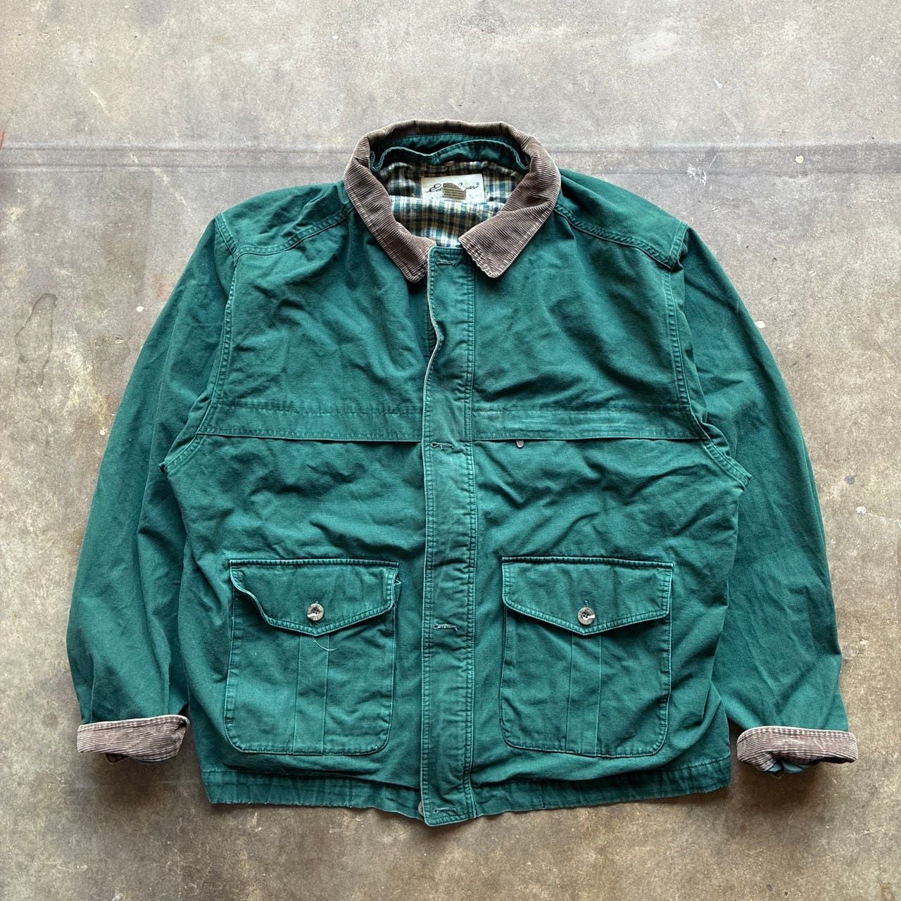 1990’s Eddie Bauer Canvas Chore Jacket Size XL/XG Green Corduroy Collar 2