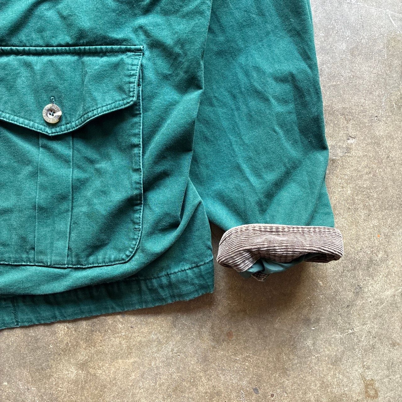 1990’s Eddie Bauer Canvas Chore Jacket Size XL/XG Green Corduroy Collar 3