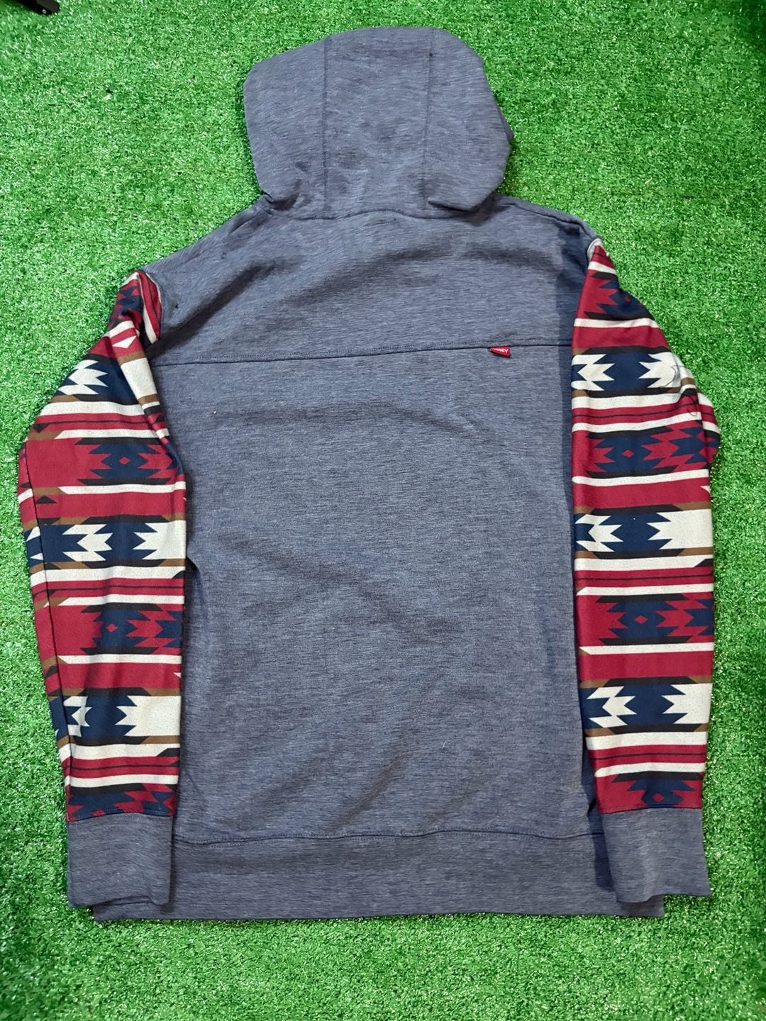 Hooey Southwestern Sleeve Block Hooded Sweatshirt Size S Gray Red Blue 4