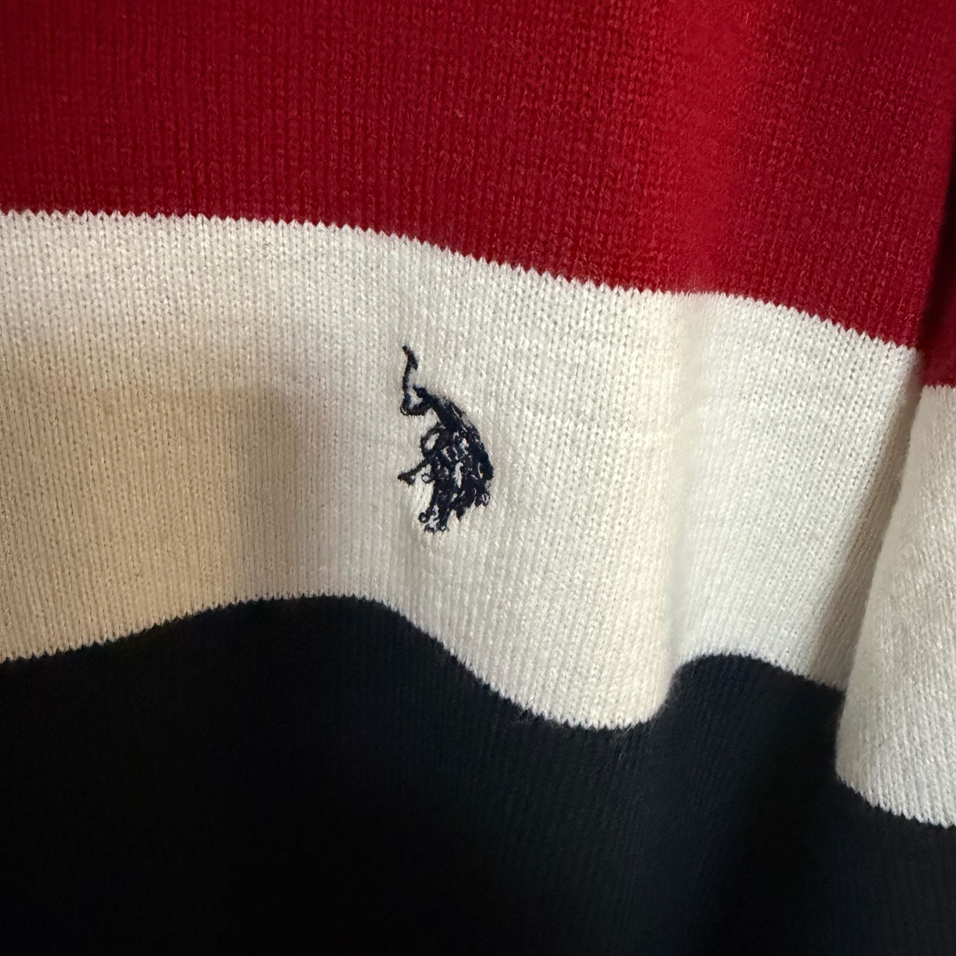 U.S. Polo Assn. V-Neck Sweater Size XXL Red White Black Gray Striped Acrylic 3