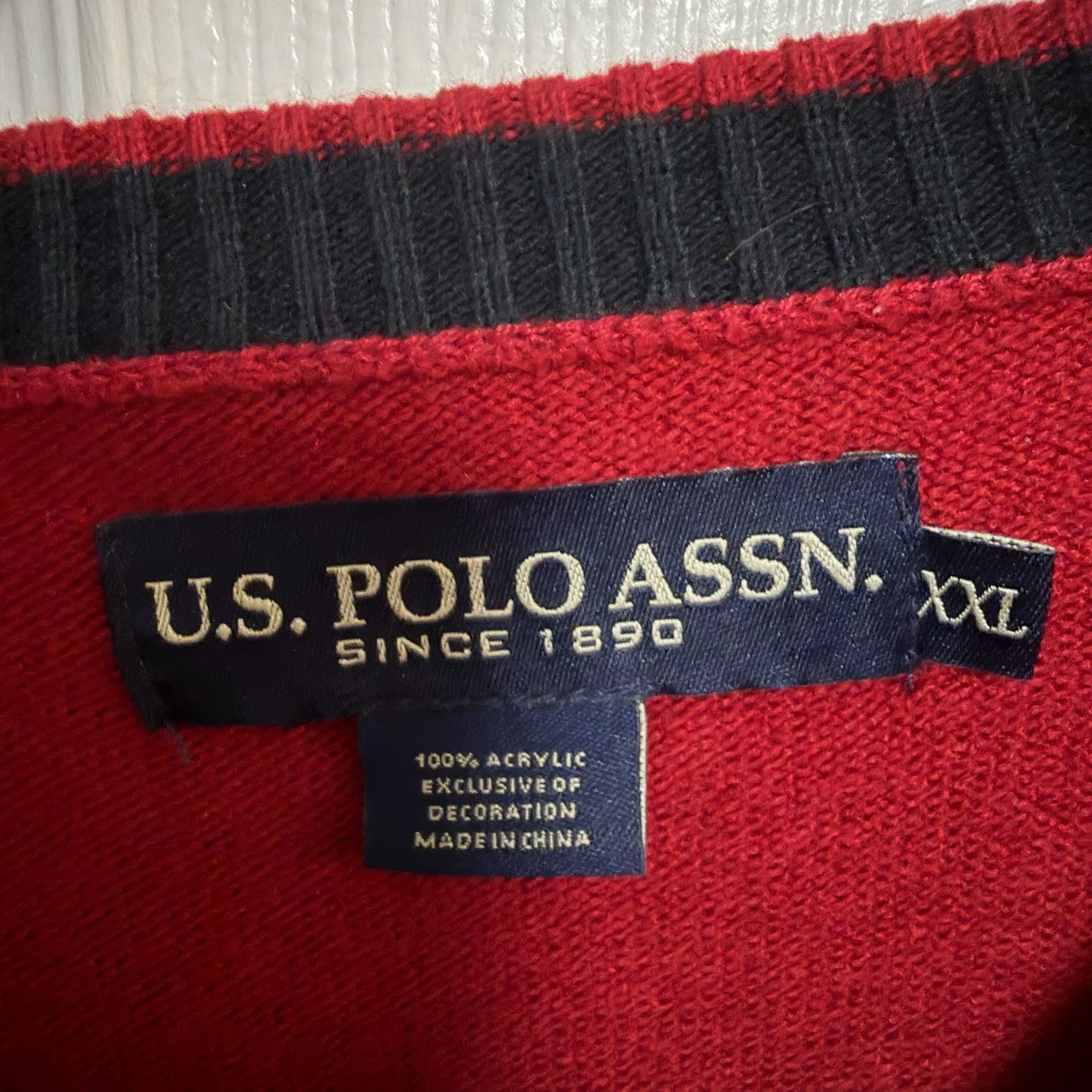U.S. Polo Assn. V-Neck Sweater Size XXL Red White Black Gray Striped Acrylic 4