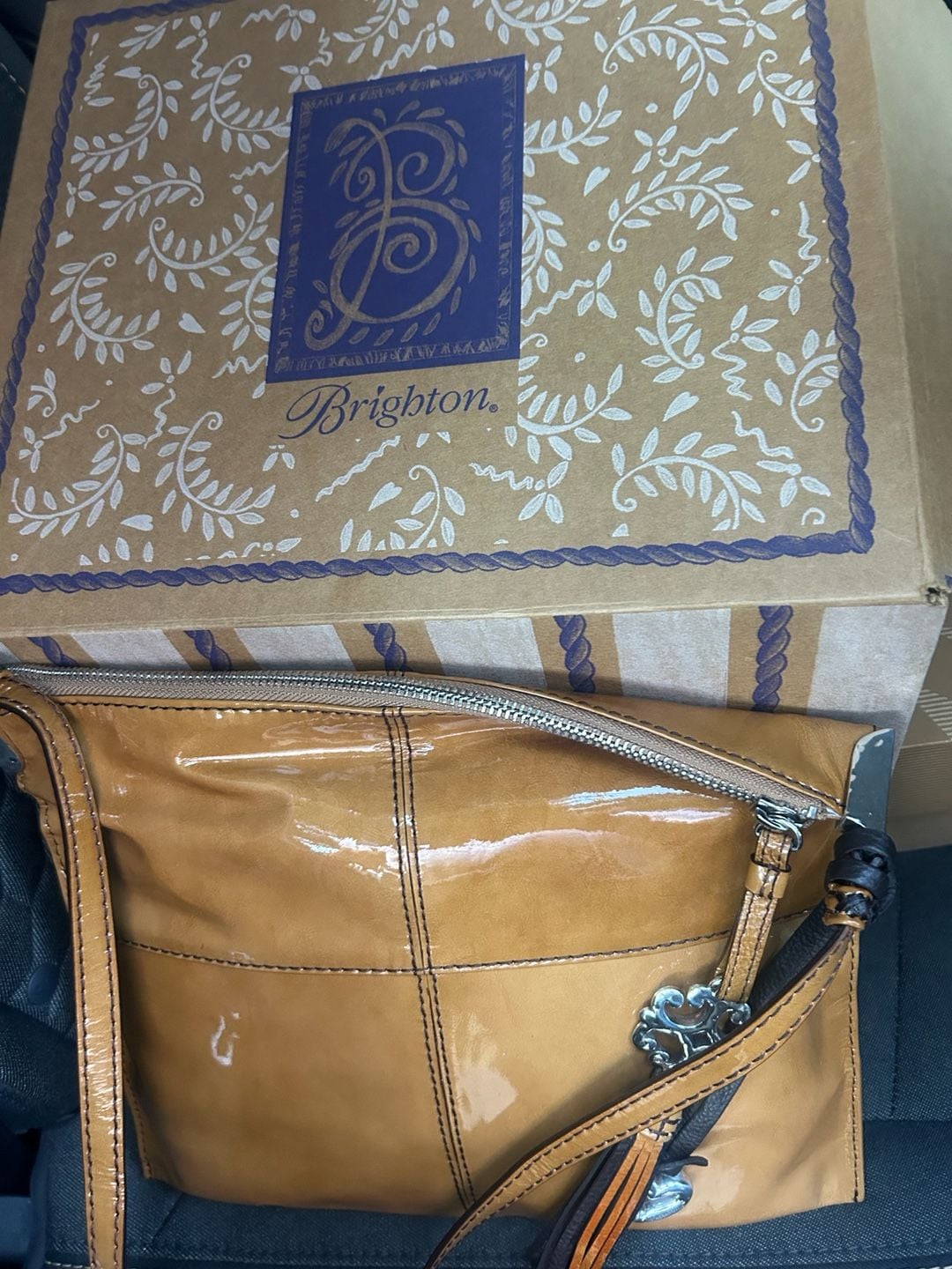 Brighton Tan Leather Shoulder Bag with Heart Charm 1