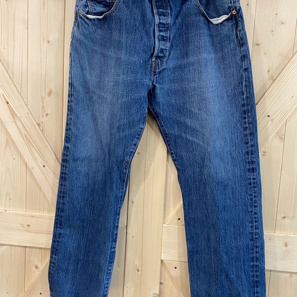Levi's 501 Original Straight Fit Jeans Size 44 x 32 Blue Denim Button Fly