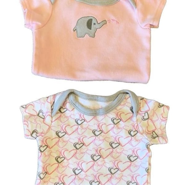Baby Onesie Lot of 2 Pink Elephant and Hearts Short Sleeve Onesies