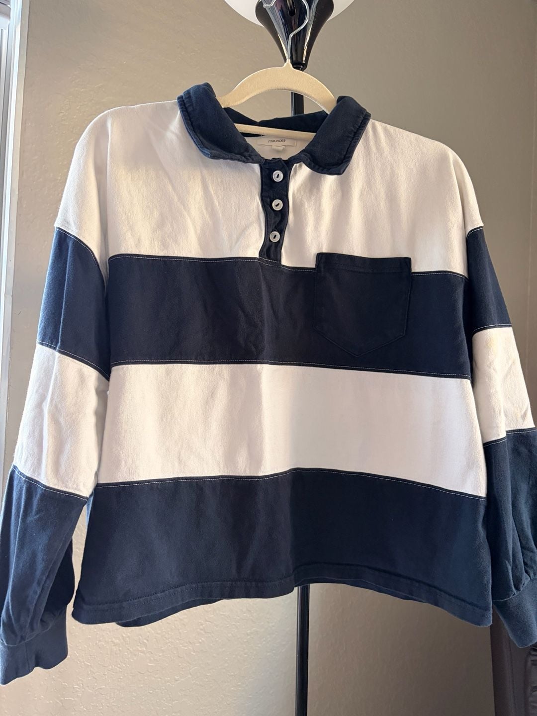 Y2K Vintage Rugby Polo Navy/White Preppy Oversized - Maurices M 3