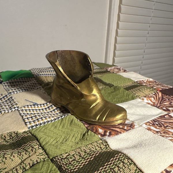 Vintage Brass Boot Desk Container Paperweight