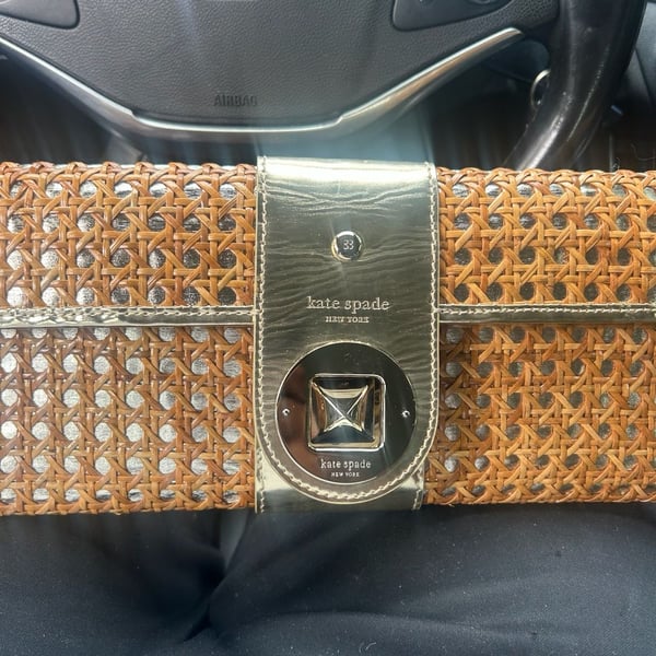 Kate Spade Woven Straw Gold Button Closure Clutch Bag Size 33