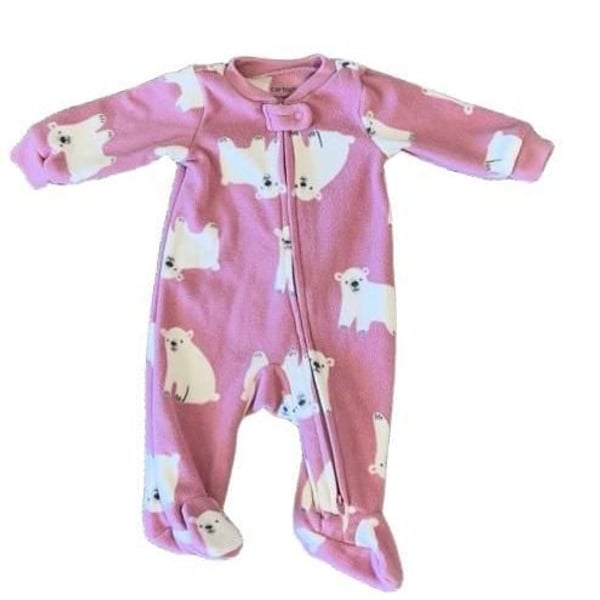 Pink Polar Bear Fleece Footie Size Newborn (0m)