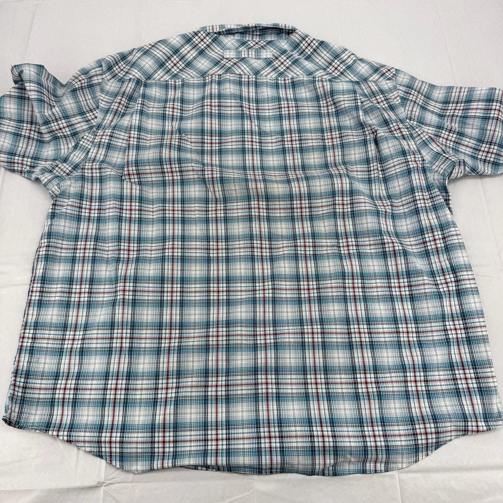 Duluth Trading Co Plaid Button Up Shirt Size 2XL Blue White Red Short Sleeve 7