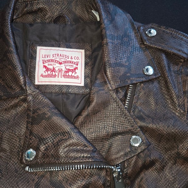 Levi's Faux Leather Moto Jacket Size XS Brown Python Snake Print Biker