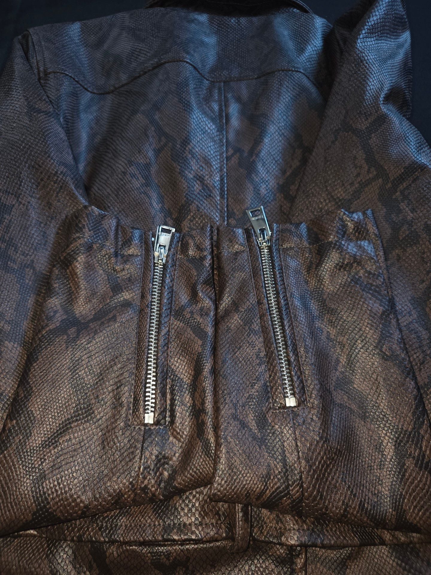 Levi's Faux Leather Moto Jacket Size XS Brown Python Snake Print Biker 9