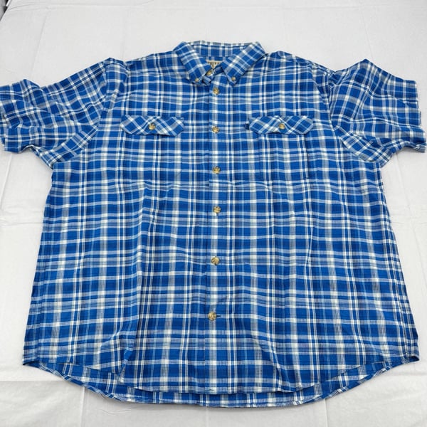 Duluth Trading Co. Blue Plaid Short Sleeve Button Down Shirt 2XL