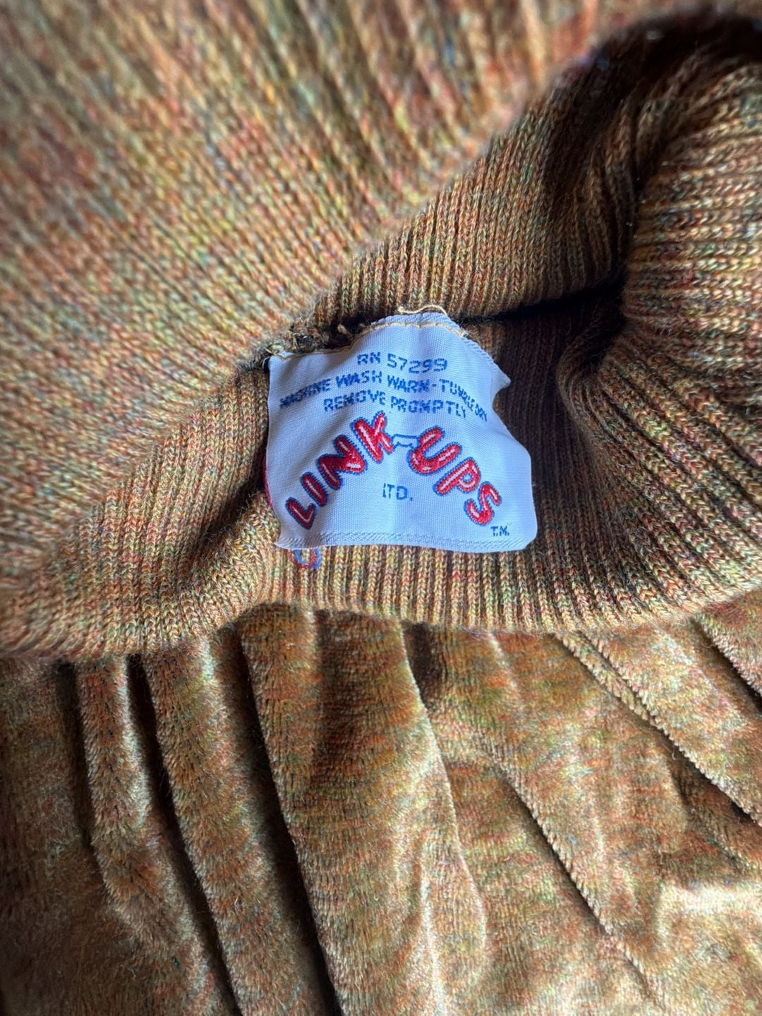 Link-Ups Vintage Velour Turtleneck Sweater Mustard Gold Long Sleeve 2