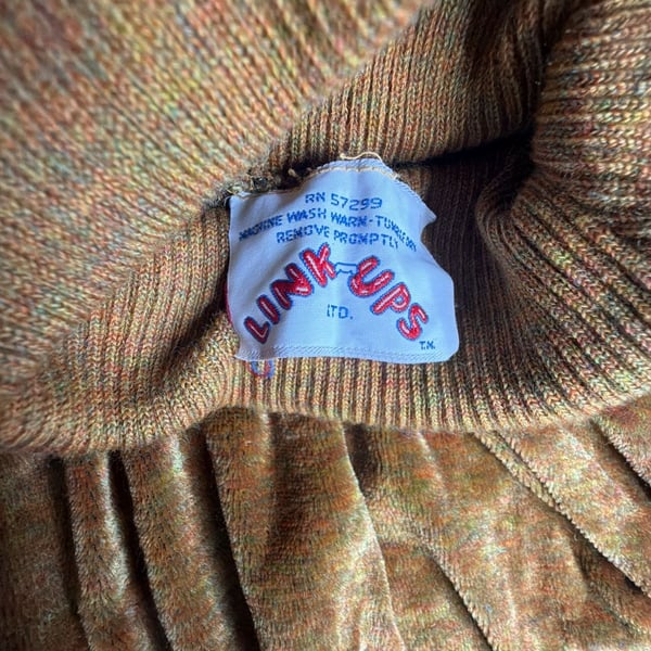 Link-Ups Vintage Velour Turtleneck Sweater Mustard Gold Long Sleeve