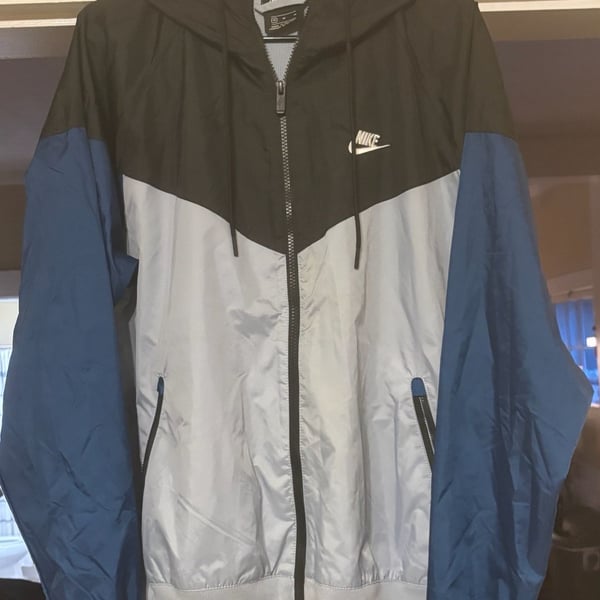 Nike Windrunner Jacket Size M Black Blue White Full Zip Hooded Windbreaker