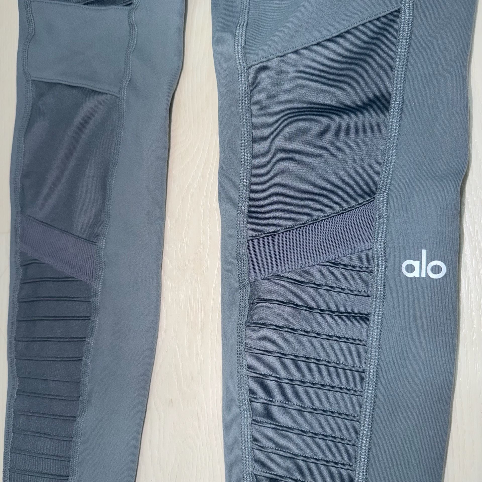 Alo Yoga High Rise Moto Leggings Size S Gray Ribbed Panels 4