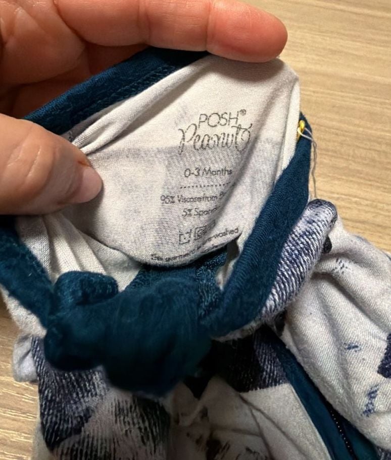 Posh Peanut Blue and White Checkered Pattern Footed Pajamas 0-3 Months 3
