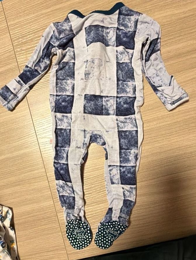 Posh Peanut Blue and White Checkered Pattern Footed Pajamas 0-3 Months 5