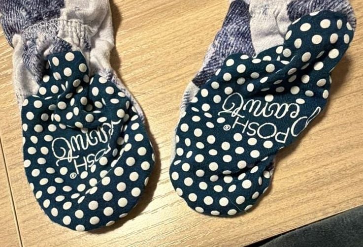 Posh Peanut Blue and White Checkered Pattern Footed Pajamas 0-3 Months 4